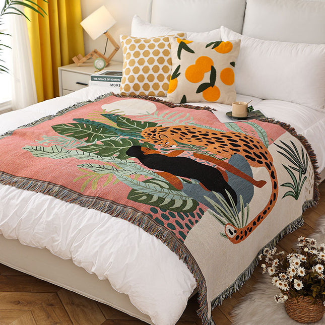 Cheetah Girl INS-Style Illustrated Line Blanket - Multi-Use Design.