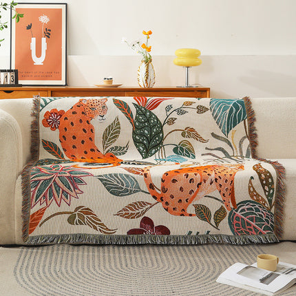 130*160cm Leopard Print Jacquard Blanket - Multi-Function Design.