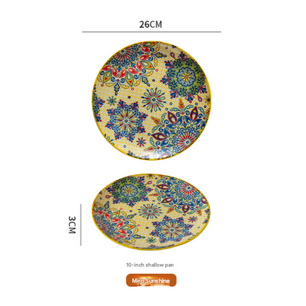 Milo Sunshine 10-Inch Bohemian Ceramic Shallow Plate.