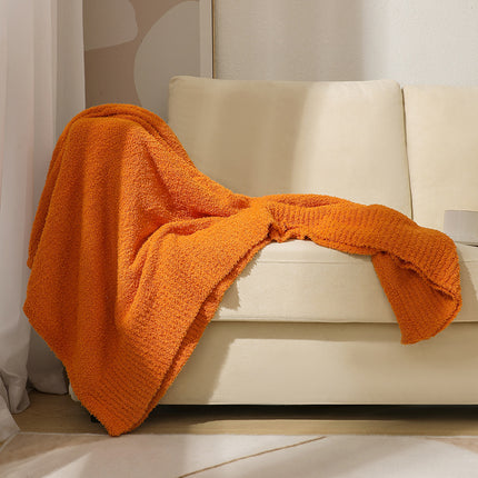 Orange Plush Solid Color Knitted Blanket for Sofa and Office - Cozy Comfort.
