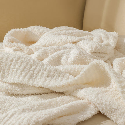 Beige Solid Color Plush Knitted Blanket for Sofa and Office, 152 x 203 cm, 1150g.