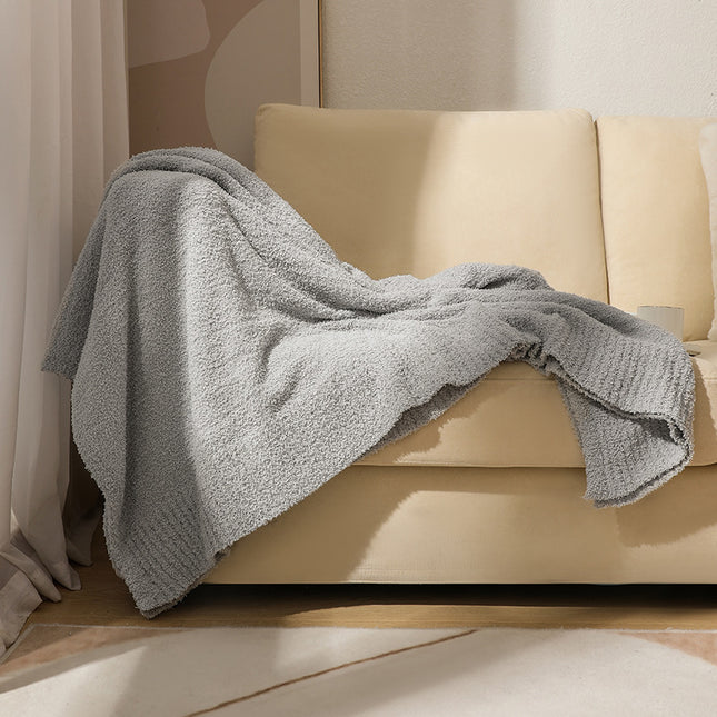 Light Grey Solid Color Plush Knitted Blanket for Sofa and Office, 152 x 203 cm, 1150g.