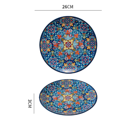 Lambos 10-Inch Bohemian Ceramic Shallow Plate.