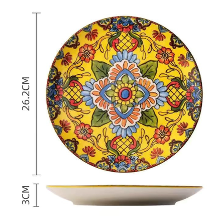 Yellow-bos 10-Inch Bohemian Ceramic Shallow Plate.