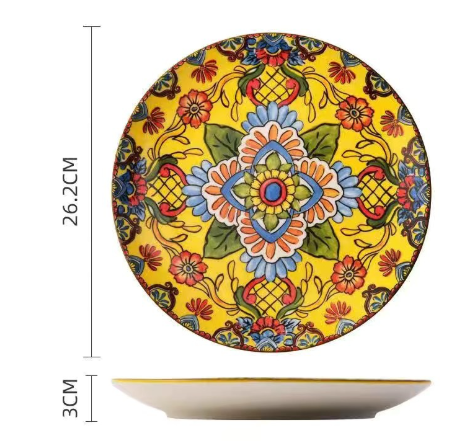 Yellow-bos 10-Inch Bohemian Ceramic Shallow Plate.