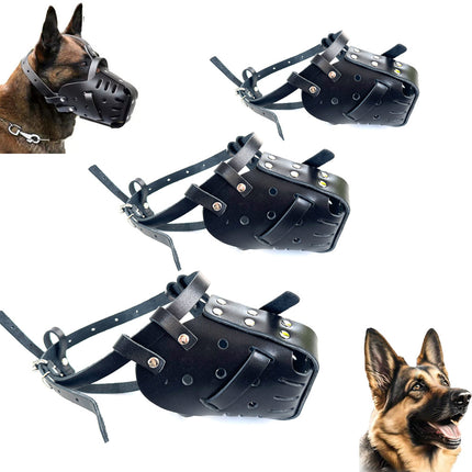 S Adjustable Leather Dog Muzzle for Large Breeds, Anti-Bite and Anti-Bark.