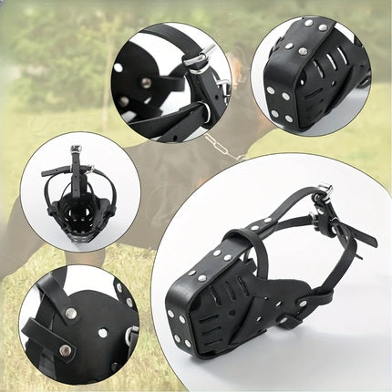 S Adjustable Leather Dog Muzzle for Large Breeds, Anti-Bite and Anti-Bark.