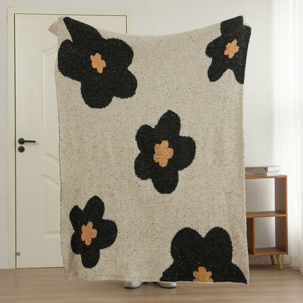 White-black Knitted Sofa Blanket with Plush Side, 130 x 160 cm, 950g, Ideal for Napping and Office Use.
