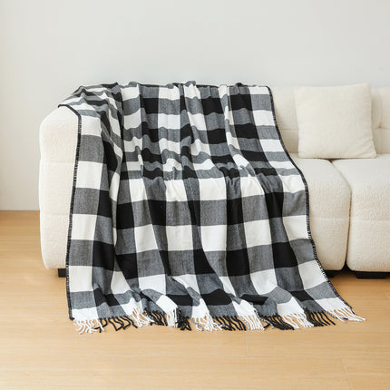 Classic Black White Checkered Faux Cashmere Blanket, 130 x 210 cm, 650g.