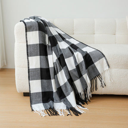 Classic Black White Checkered Faux Cashmere Blanket, 130 x 210 cm, 650g.
