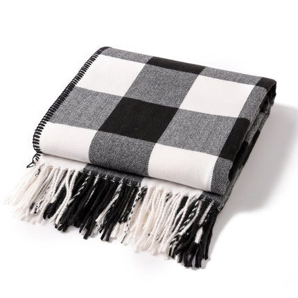 Classic Black White Checkered Faux Cashmere Blanket, 130 x 210 cm, 650g.
