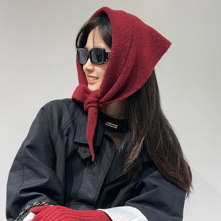 2-Piece Red Elegant Wool Blend Triangle Scarf - Luxurious Knit Shawl for Women (39 x 110cm).