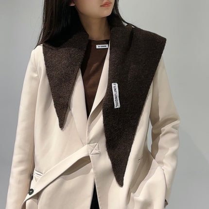 2-Piece Black Coffee Elegant Wool Blend Triangle Scarf - Luxurious Knit Shawl for Women (39 x 110cm).