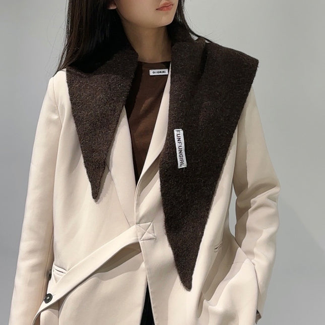 2-Piece Black Coffee Elegant Wool Blend Triangle Scarf - Luxurious Knit Shawl for Women (39 x 110cm).