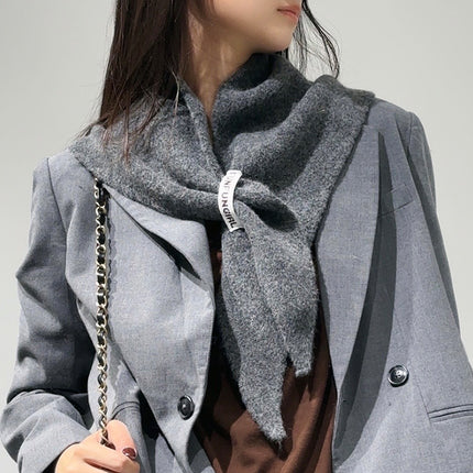 2-Piece Dark Grey Coffee Elegant Wool Blend Triangle Scarf - Luxurious Knit Shawl for Women (39 x 110cm).