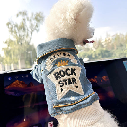 M Around 8kg Rock 'n' Roll Denim Chic Denim Pet Vest - Stylish Jean Jacket for Dogs & Cats - Spring, Summer & Autumn Fashion.