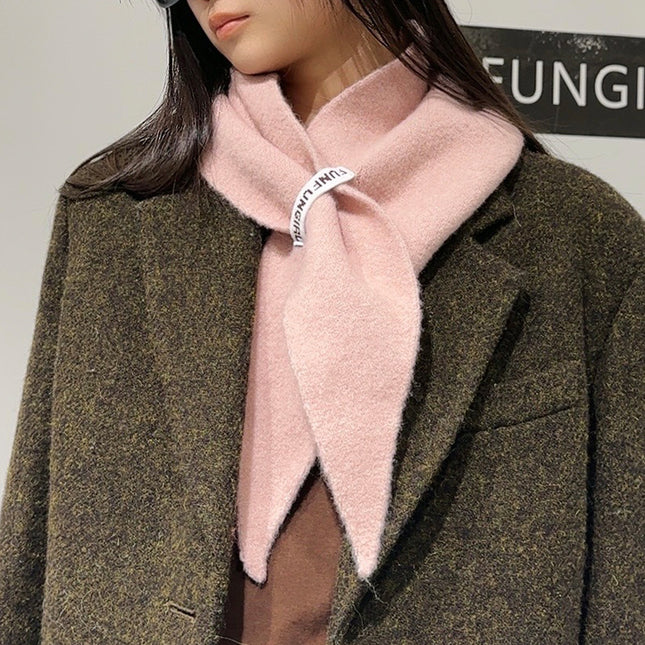 2-Piece Pink Elegant Wool Blend Triangle Scarf - Luxurious Knit Shawl for Women (39 x 110cm).