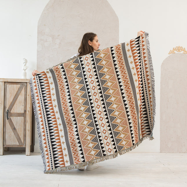 Navajo Nordic Style Woven Throw Blanket - Chic Sofa Cover with Fringe - 130 x 180cm.
