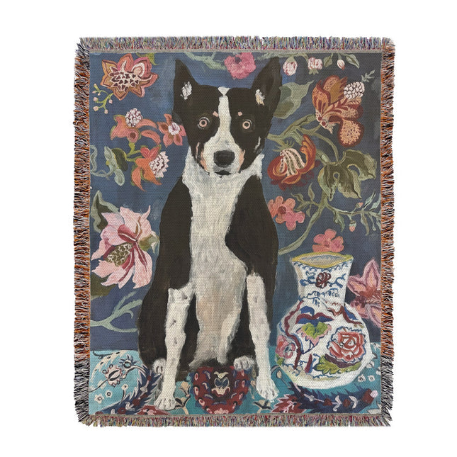 Dog Artistic Jacquard Throw Blanket - American Style Illustrated Sofa Cover & Tapestry - 130 x 160cm.