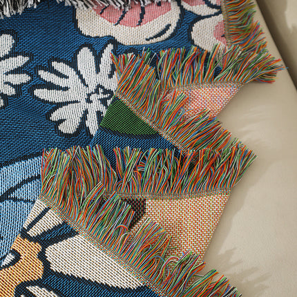 Cat Artistic Jacquard Throw Blanket - American Style Illustrated Sofa Cover & Tapestry - 130 x 160cm.
