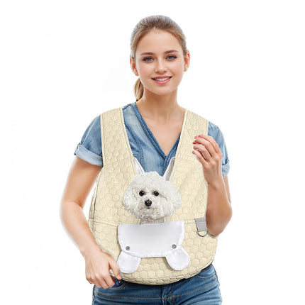 Beige Cozy Quilted Pet Carrier Backpack - Front Pack Sling for Cats & Small Dogs - Travel & Outdoor.