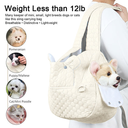 Beige Cozy Quilted Pet Carrier Backpack - Front Pack Sling for Cats & Small Dogs - Travel & Outdoor.