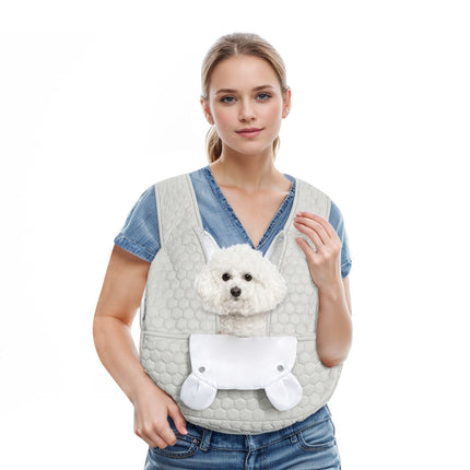 Grey Cozy Quilted Pet Carrier Backpack - Front Pack Sling for Cats & Small Dogs - Travel & Outdoor.