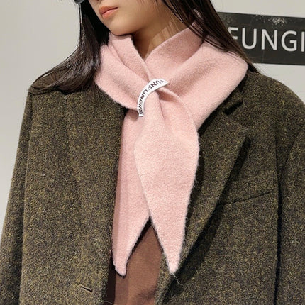 2-Piece Pink Elegant Wool Blend Triangle Scarf - Luxurious Knit Shawl for Women (39 x 110cm).
