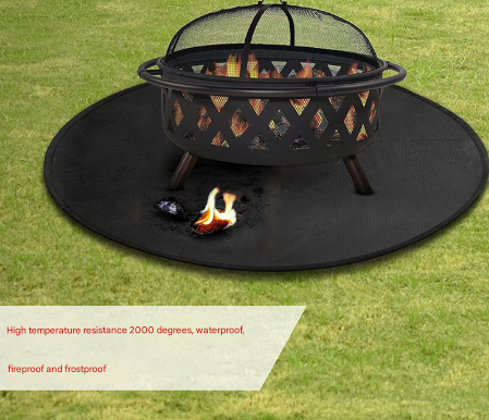 24-Inch Black Fireproof Mat for Fire Pit and BBQ - Silicone Coated.