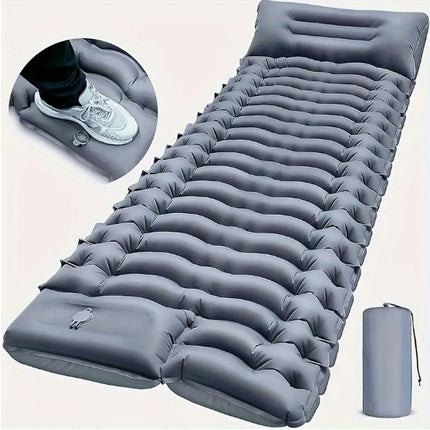 Grey 190cm Ultra-Light Foot Pump Inflatable Camping Sleeping Pad.