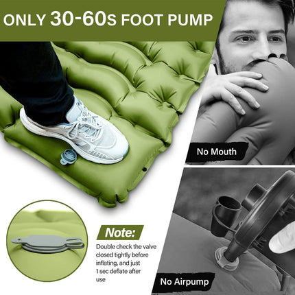 Grey 190cm Ultra-Light Foot Pump Inflatable Camping Sleeping Pad.