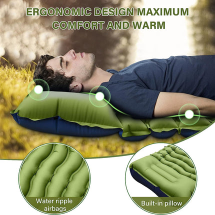 Grey 190cm Ultra-Light Foot Pump Inflatable Camping Sleeping Pad.