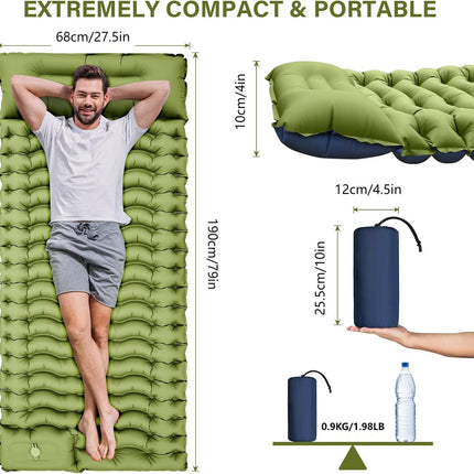 Grey 190cm Ultra-Light Foot Pump Inflatable Camping Sleeping Pad.