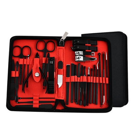 30-Piece Professional Manicure & Pedicure Set,Stainless Steel Grooming Kit(black-red).