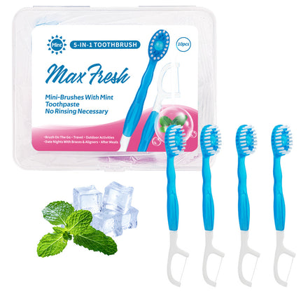 4-in-1 Disposable Travel Toothbrush with Flavor Burst Bead(Mint flavor).