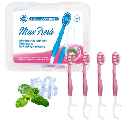 4-in-1 Disposable Travel Toothbrush with Flavor Burst Bead(Peach flavor).