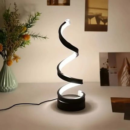 Modern Spiral LED Table Lamp - Dimmable, 3 Light Modes(black).