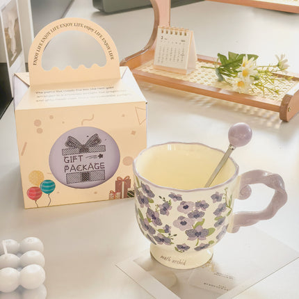 Elegant Ceramic Mug with Sculpted Handle,400ml Vintage Inspired Pedestal Design(Roland purple).