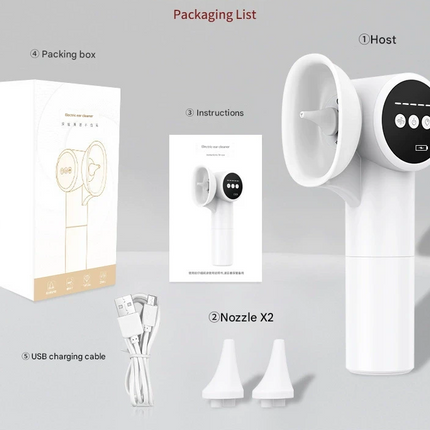 Automatic Electric Ear Wax Removal & Irrigation System - 5 Modes, USB-C, Hot Air Drying(white).