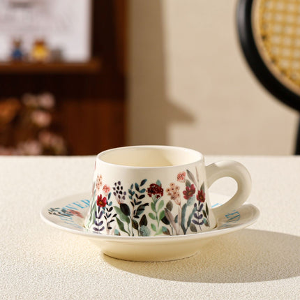 Vintage Floral Ceramic Coffee Cup & Saucer Set(White disc-green floral).