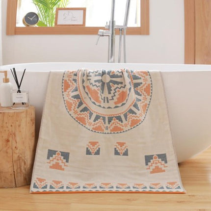 Premium Cartoon Animal Print Gauze Bath Towel - 70x140cm, Soft, Absorbent(Big round flower 70*140).