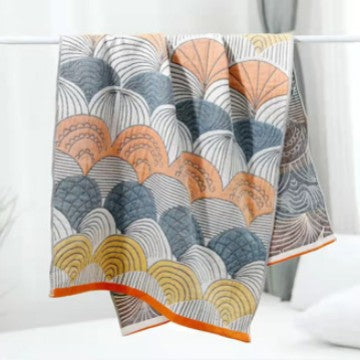 Premium Cartoon Animal Print Gauze Bath Towel - 70x140cm, Soft, Absorbent(Japanese Fan Leaf Orchid 70*140).