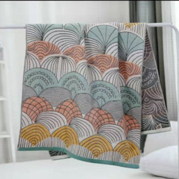 Premium Cartoon Animal Print Gauze Bath Towel - 70x140cm, Soft, Absorbent(Japanese Fan Leaf Green 70*140).