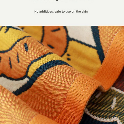 Premium Cartoon Animal Print Gauze Bath Towel - 70x140cm, Soft, Absorbent(Oracle Green 70*140).