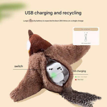 Interactive Flapping Wing Bird Toy for Cats & Dogs,Motion Activated with Sound(Milo Gray Penguin).