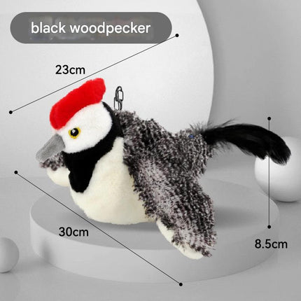 Interactive Flapping Wing Bird Toy for Cats & Dogs,Motion Activated with Sound(Black Woodpecker).
