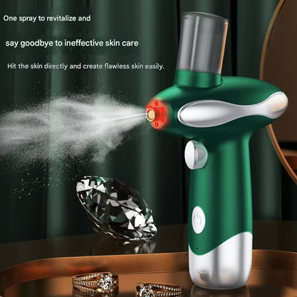 Portable Nano Facial Steamer & Oxygen Sprayer with Red/Blue Light Therapy(green).