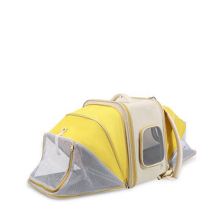 Expandable Pet Carrier Backpack for Cats & Small Dogs - Breathable Mesh, Multiple Entrances(yellow).