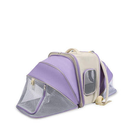 Expandable Pet Carrier Backpack for Cats & Small Dogs - Breathable Mesh, Multiple Entrances(Purple).