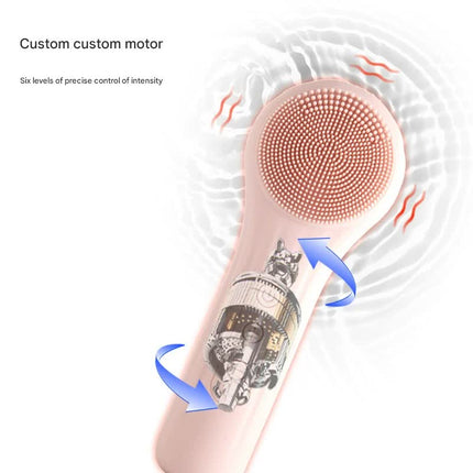 Silicone Facial Cleansing Brush - 6-Speed Vibration, Food-Grade Antibacterial Material with Warming Function(Black).
